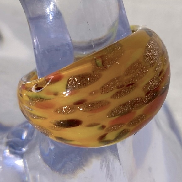 Vintage Art Glass Handmade Yellow Gold Orange Band Ring - Picture 6 of 12
